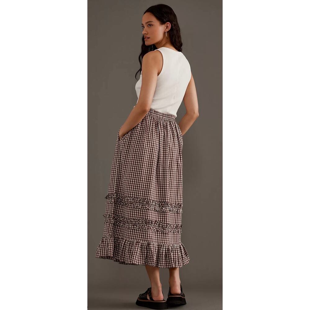 Damson Madder Rina Ruffle Midi Skirt Gingham Print Size US 6 - Picture 7 of 11